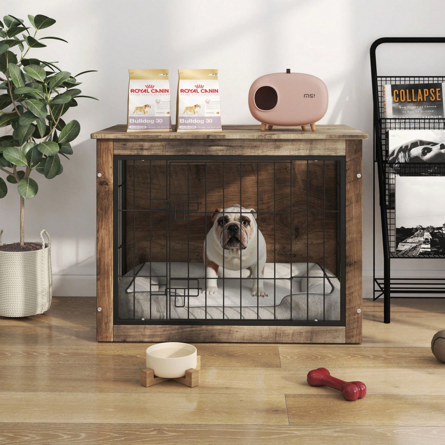 Stylish Medium Wooden Dog Crate With Double Doors For Indoor Use - Functional Dog Furniture And Kennel