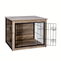 Stylish Medium Wooden Dog Crate With Double Doors For Indoor Use - Functional Dog Furniture And Kennel