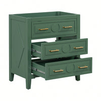 30 Inch Free Standing Green Bathroom Vanity With 3 Drawers Solid Wood Frame Storage Cabinet