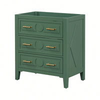 30 Inch Free Standing Green Bathroom Vanity With 3 Drawers Solid Wood Frame Storage Cabinet