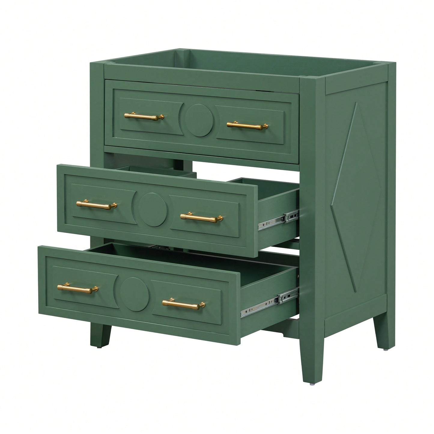 30 Inch Free Standing Green Bathroom Vanity With 3 Drawers Solid Wood Frame Storage Cabinet