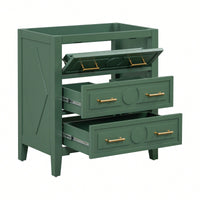 30 Inch Free Standing Green Bathroom Vanity With 3 Drawers Solid Wood Frame Storage Cabinet