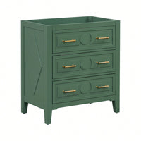 30 Inch Free Standing Green Bathroom Vanity With 3 Drawers Solid Wood Frame Storage Cabinet