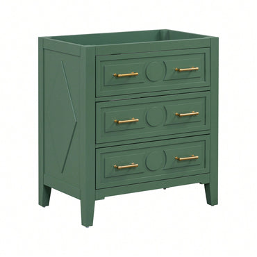 30 Inch Free Standing Green Bathroom Vanity With 3 Drawers Solid Wood Frame Storage Cabinet