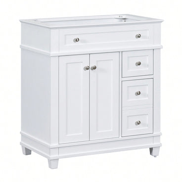 30 Inch Free Standing Bathroom Vanity Cabinet With 2 Drawers And Soft Closing Doors Solid Wood Frame White Finish