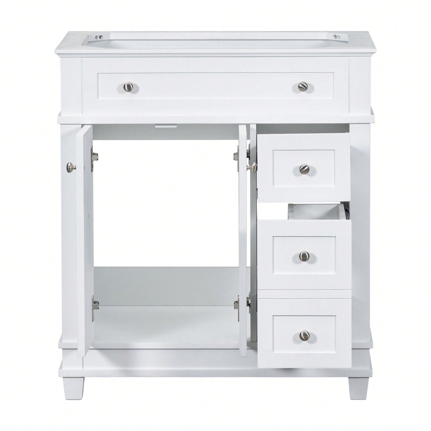 30 Inch Free Standing Bathroom Vanity Cabinet With 2 Drawers And Soft Closing Doors Solid Wood Frame White Finish