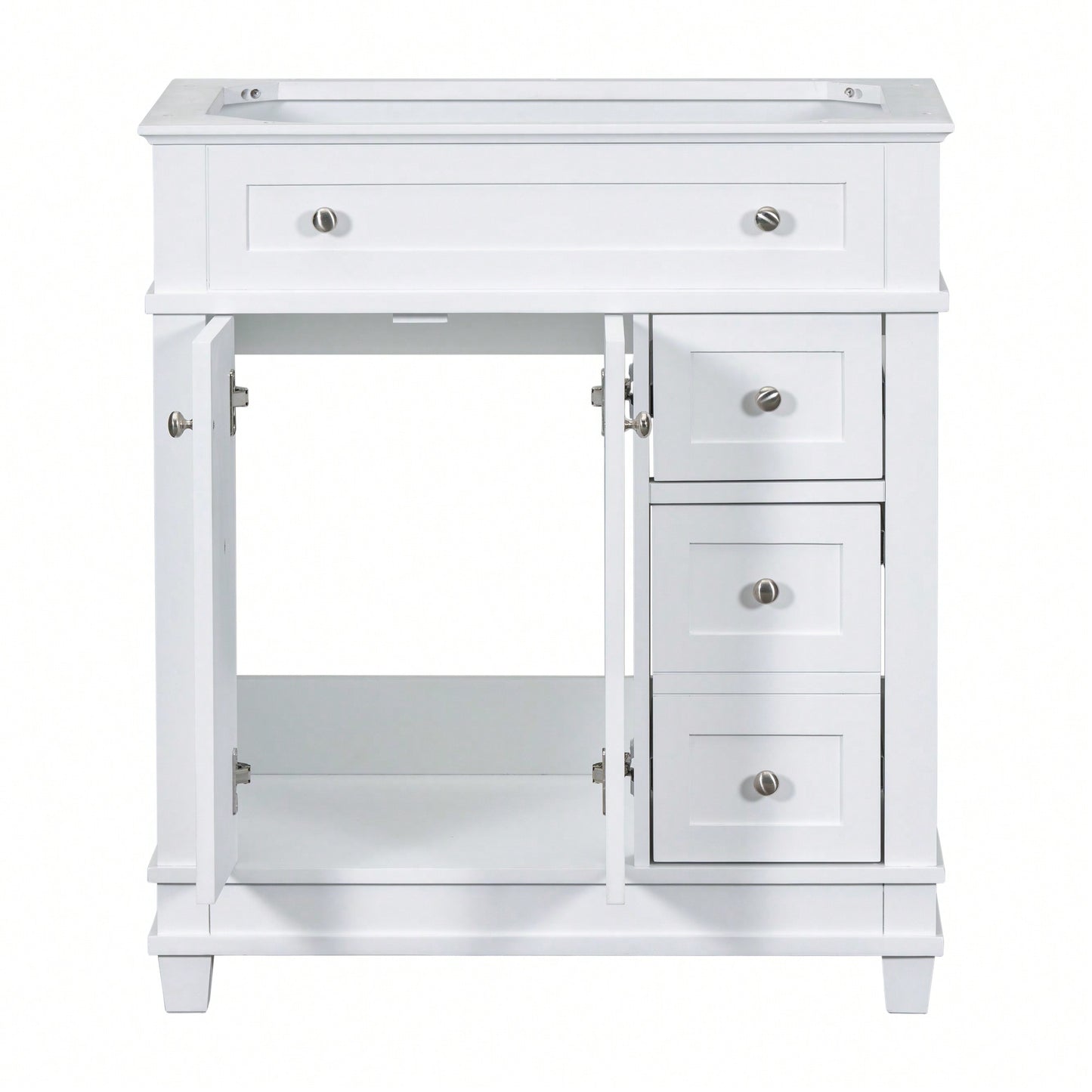 30 Inch Free Standing Bathroom Vanity Cabinet With 2 Drawers And Soft Closing Doors Solid Wood Frame White Finish