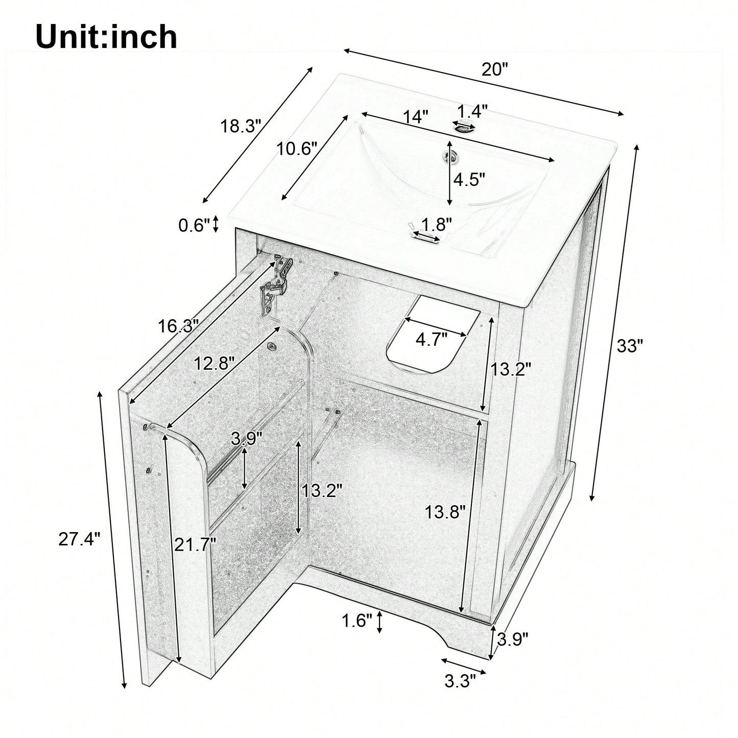 20 Inch White Bathroom Vanity With Sink Soft Close Door Storage Cabinet Adjustable Shelves