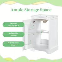 20 Inch White Bathroom Vanity With Sink Soft Close Door Storage Cabinet Adjustable Shelves