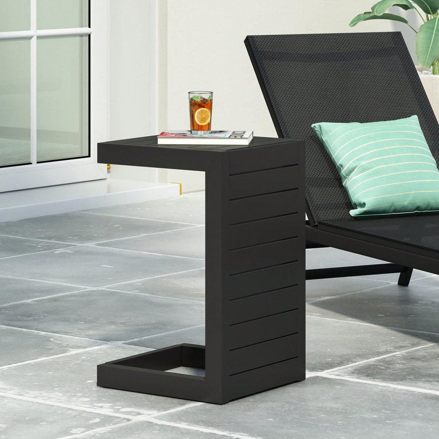 C Shaped Grey Side Table Perfect For Modern Living Spaces