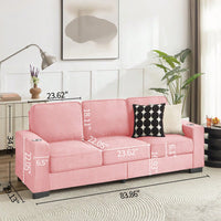 Modern Pink 3-Seater Snowfleece Fabric Sofa For Living Room Bedroom Office Furniture