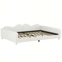 Full Size Upholstered Daybed With Sherpa Fabric And Cloud-Shaped Backrest No Box Spring Required In White