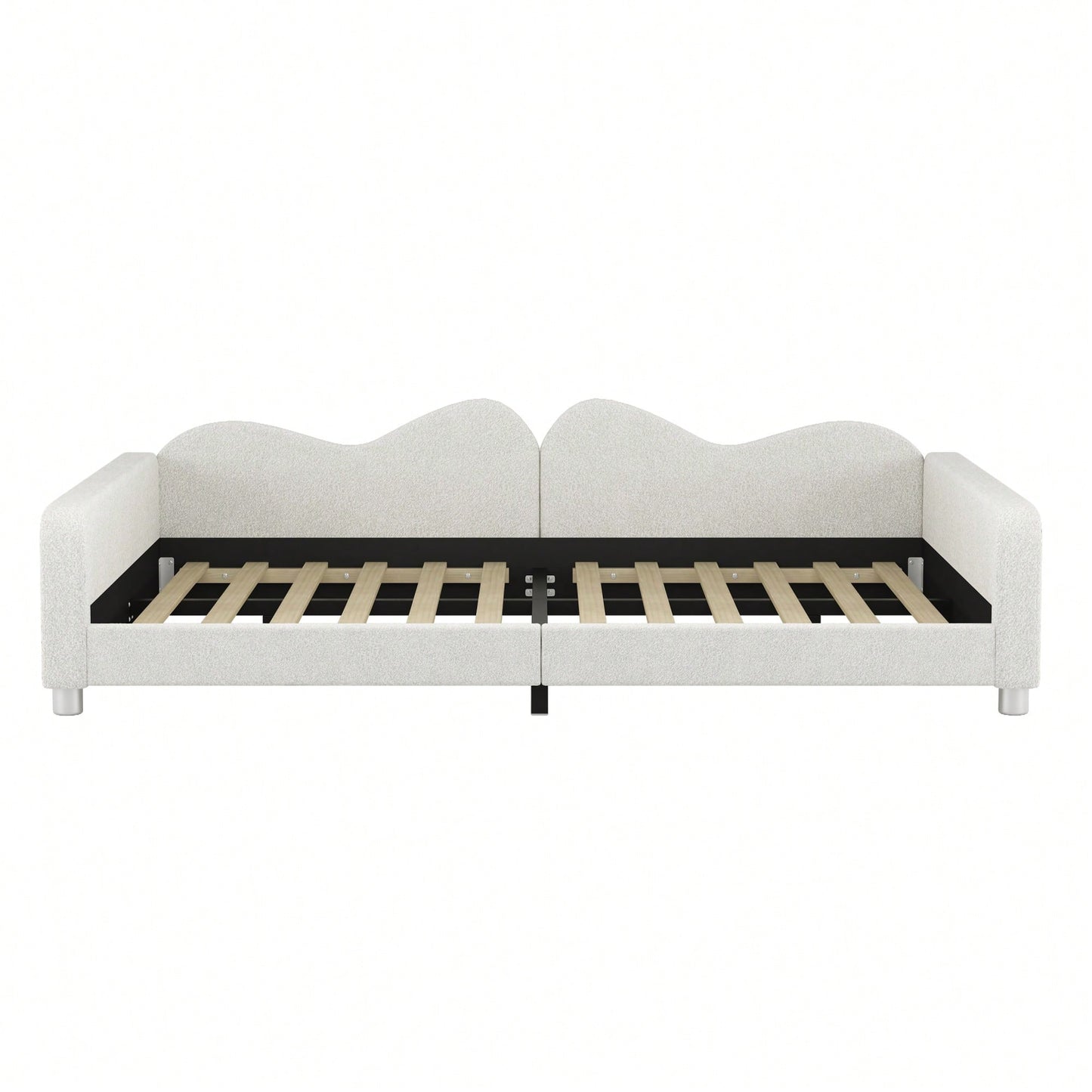 Full Size Upholstered Daybed With Sherpa Fabric And Cloud-Shaped Backrest No Box Spring Required In White