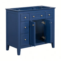 36 Inch Modern Freestanding Bathroom Vanity Cabinet With 6 Drawers And 2 Cabinets, Solid Wood Frame Storage In Blue, Sink Not Included