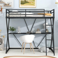 Twin Loft Bed With Desk And Full-Length Guardrails, X-Shaped Frame In Black