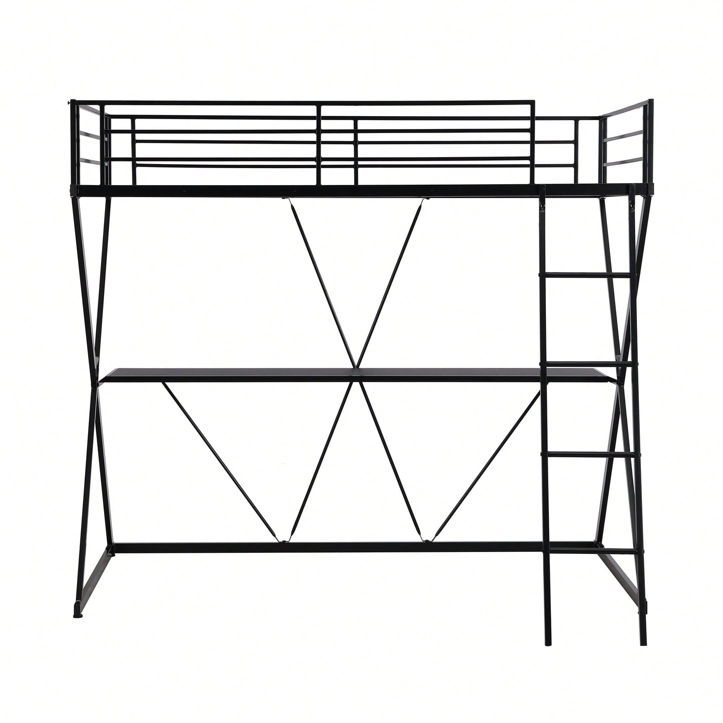 Twin Loft Bed With Desk And Full-Length Guardrails, X-Shaped Frame In Black