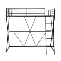 Twin Loft Bed With Desk And Full-Length Guardrails, X-Shaped Frame In Black