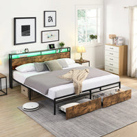 Full Size Bed Frame With Storage Headboard And Charging Station, Sturdy Noise-Free Design, No Box Spring Required, Easy To Assemble