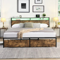 Full Size Bed Frame With Storage Headboard And Charging Station, Sturdy Noise-Free Design, No Box Spring Required, Easy To Assemble