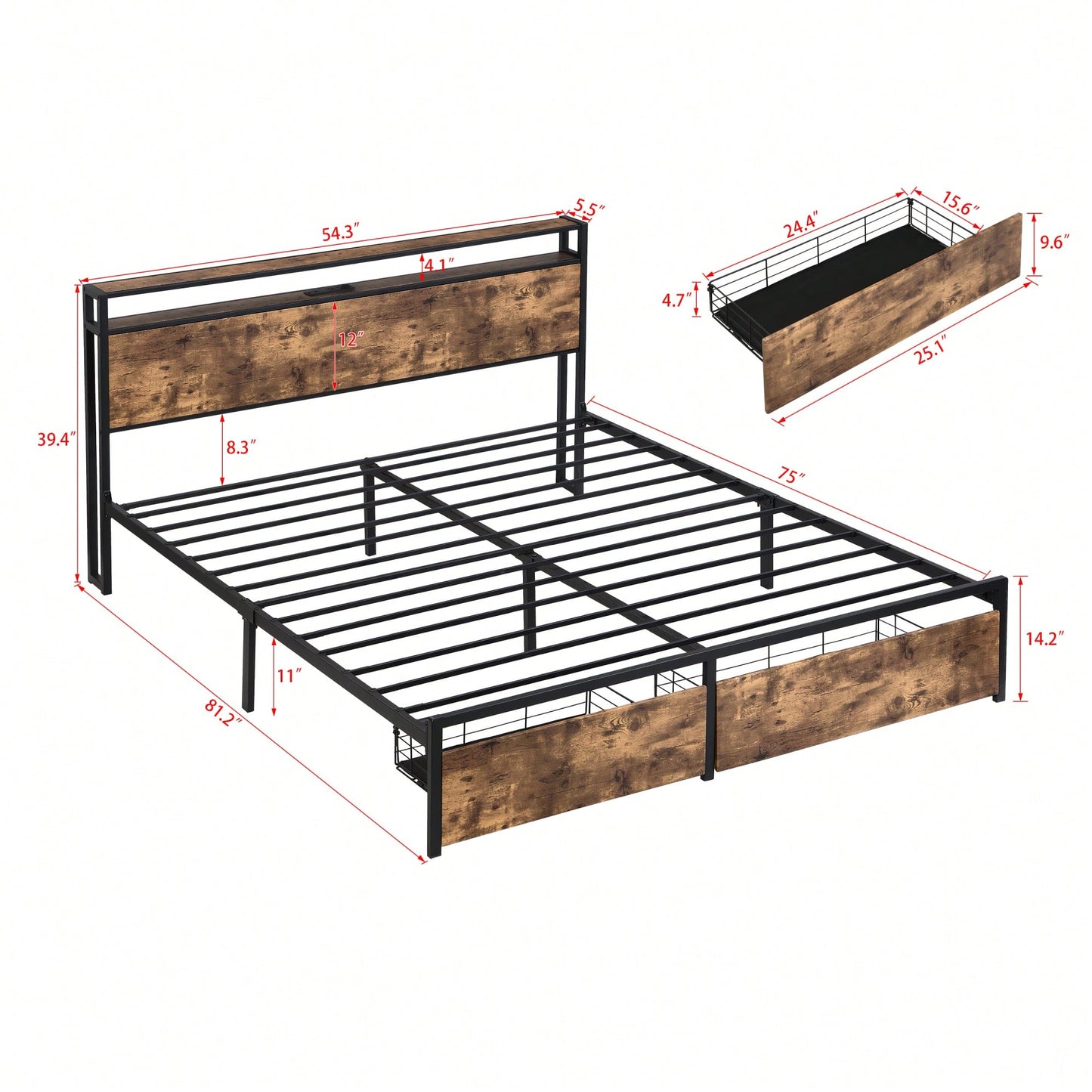 Full Size Bed Frame With Storage Headboard And Charging Station, Sturdy Noise-Free Design, No Box Spring Required, Easy To Assemble