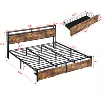 King Size Bed Frame With Storage Headboard And Charging Station Noise-Free Design Easy Assembly No Box Spring Required