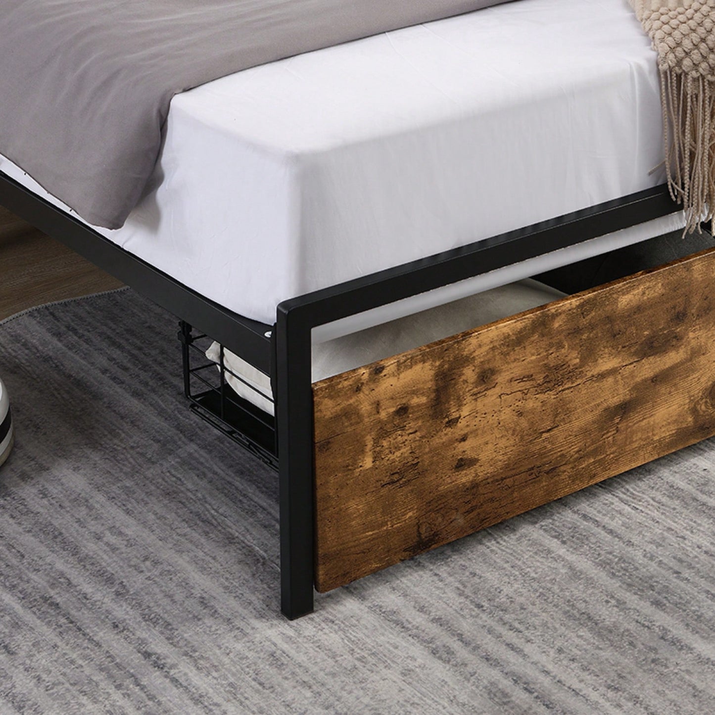 King Size Bed Frame With Storage Headboard And Charging Station Noise-Free Design Easy Assembly No Box Spring Required