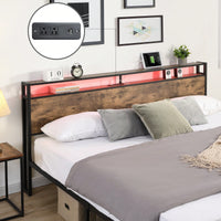 King Size Bed Frame With Storage Headboard And Charging Station Noise-Free Design Easy Assembly No Box Spring Required