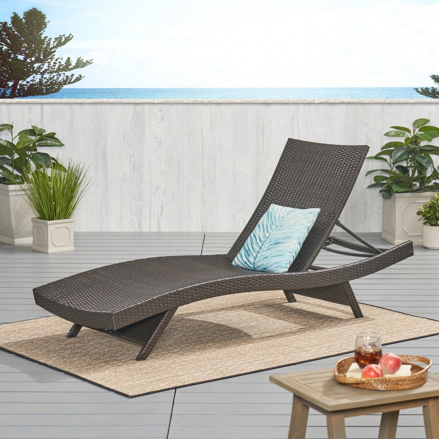 Outdoor Wicker Chaise Lounge Chair For Patio And Garden Relaxation