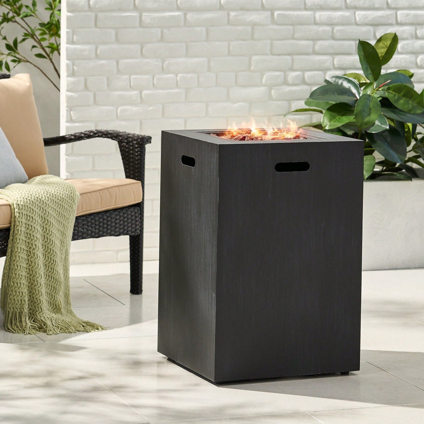 30,000 BTU Outdoor Propane Fire Pit With Hidden Tank In Brushed Black Finish