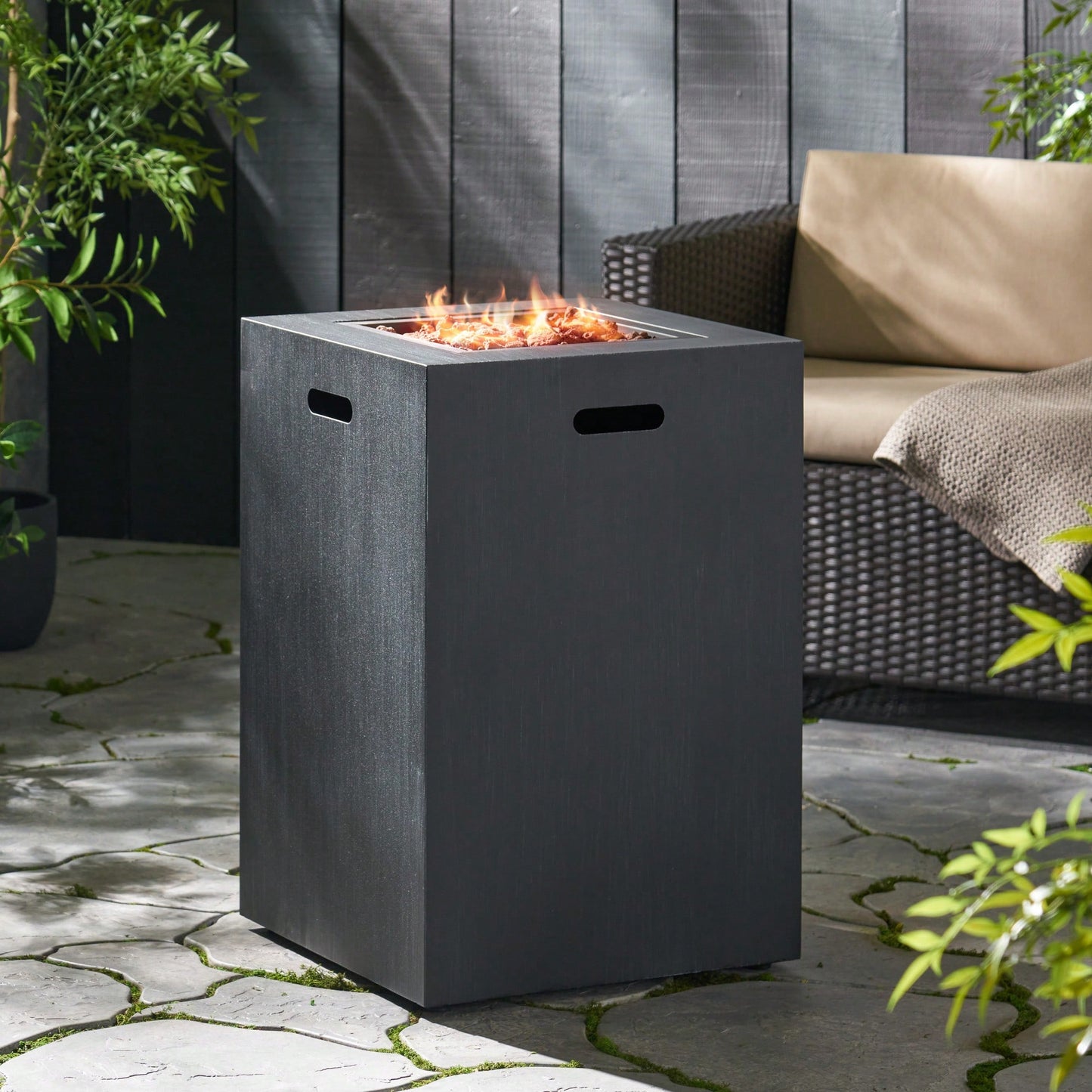 30,000 BTU Outdoor Propane Fire Pit With Hidden Tank In Brushed Black Finish