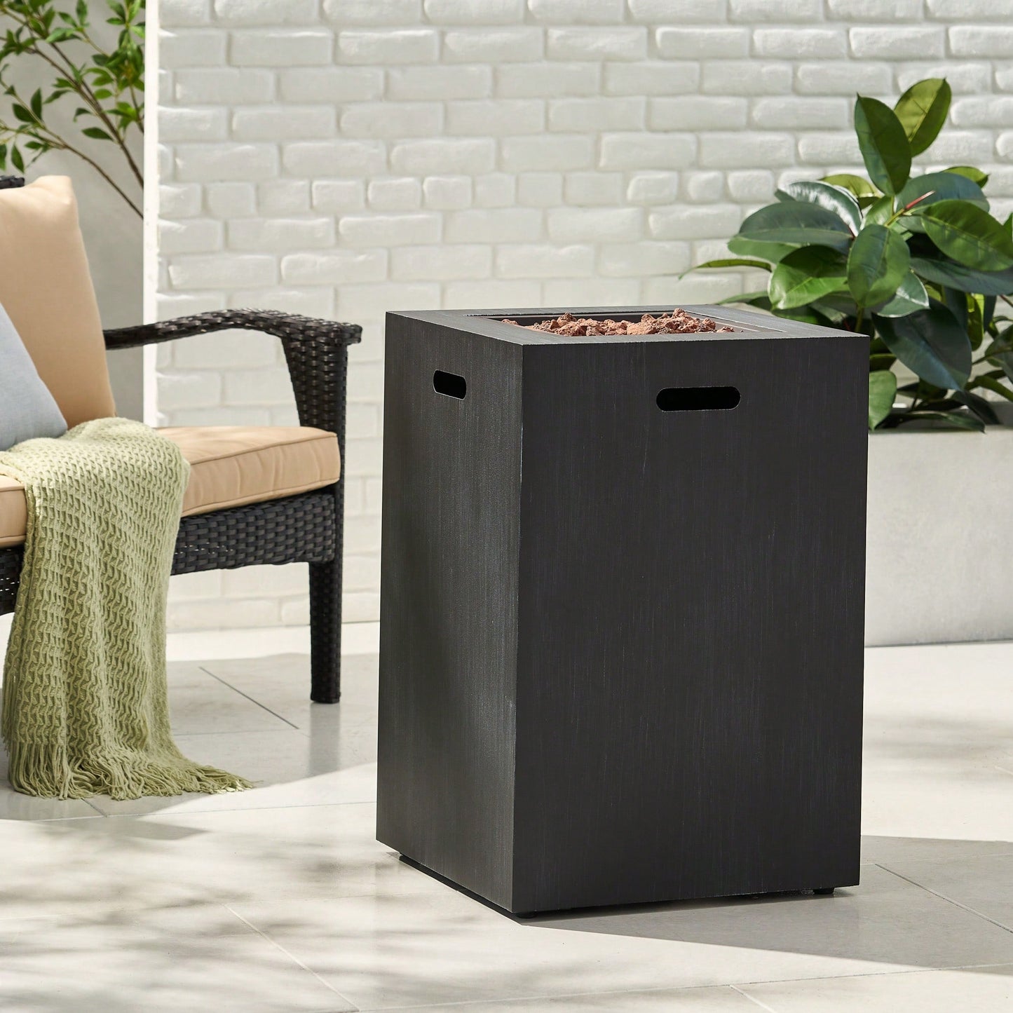 30,000 BTU Outdoor Propane Fire Pit With Hidden Tank In Brushed Black Finish