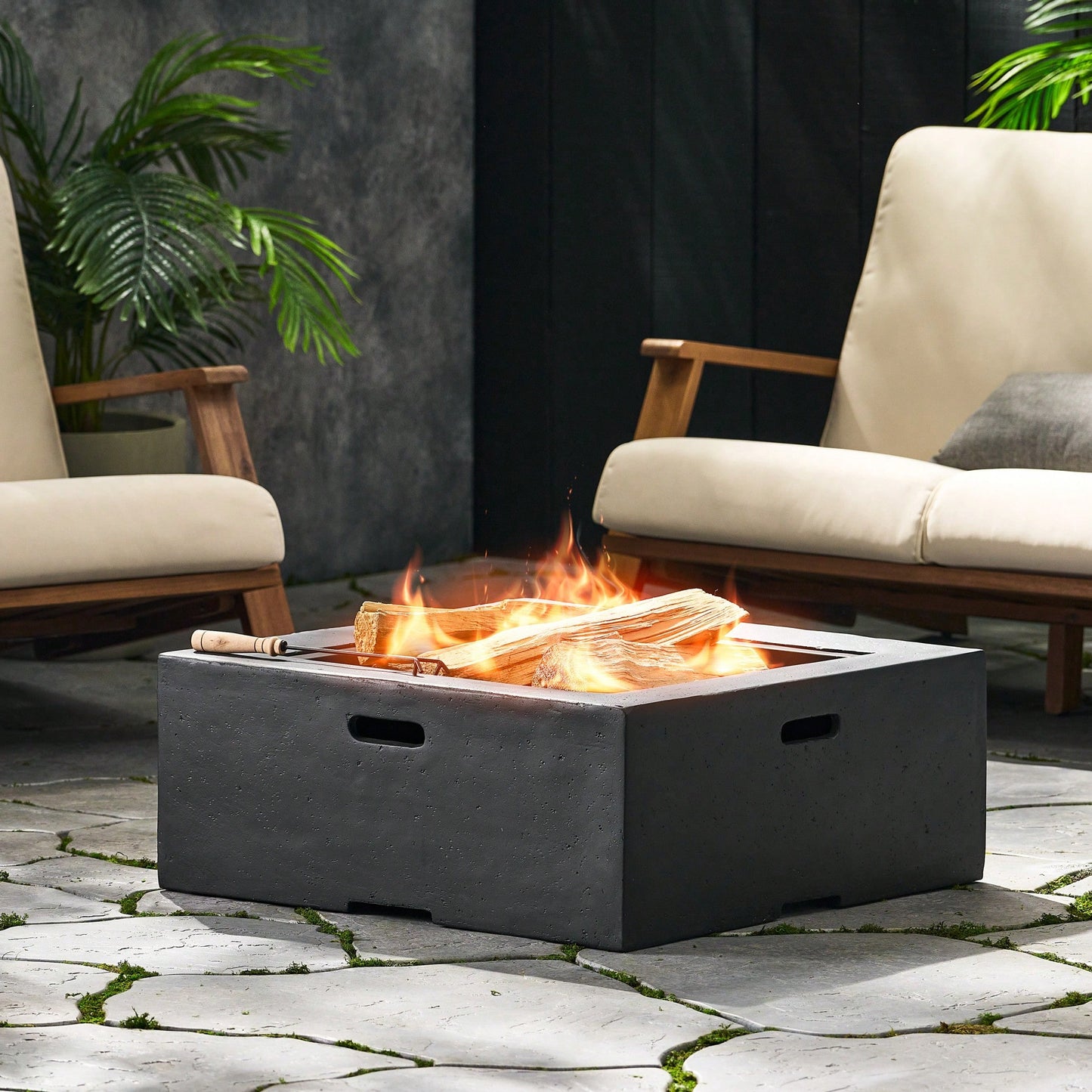 Square 29 Inch Wood Burning Fire Pit For Outdoor Heating And Relaxation