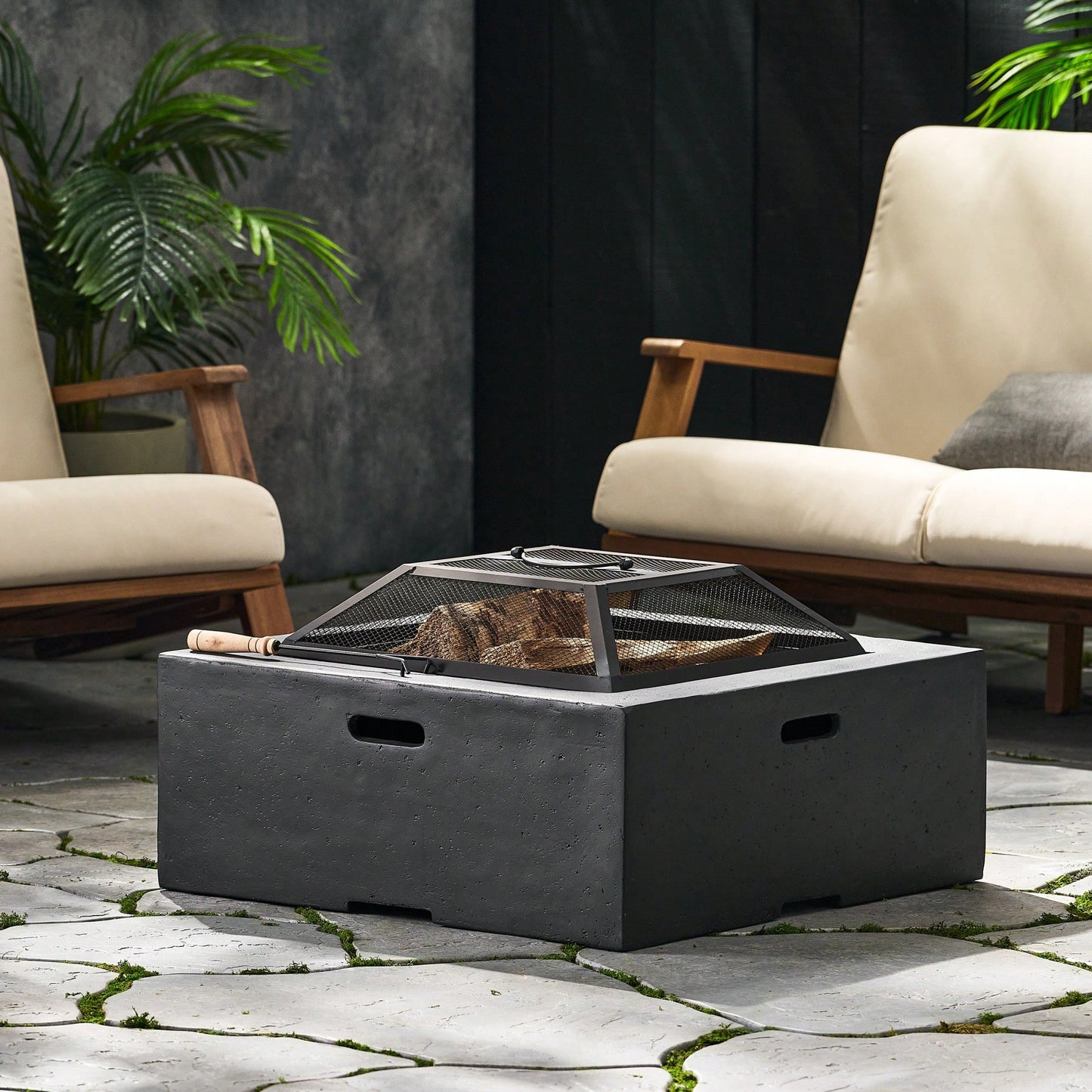 Square 29 Inch Wood Burning Fire Pit For Outdoor Heating And Relaxation