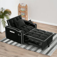 Adjustable Convertible Sleeper Chair Sofa Bed With Multi-Pockets For Small Spaces In Black