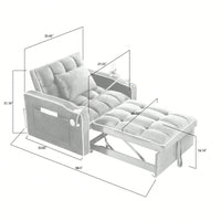 Adjustable Convertible Sleeper Chair Sofa Bed With Multi-Pockets For Small Spaces In Black