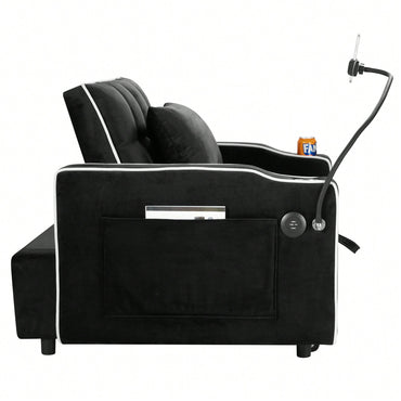 Adjustable Convertible Sleeper Chair Sofa Bed With Multi-Pockets For Small Spaces In Black