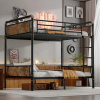 Industrial Twin XL Metal Bunk Bed With Detachable Design And Safety Guard Rails For Teens In Black