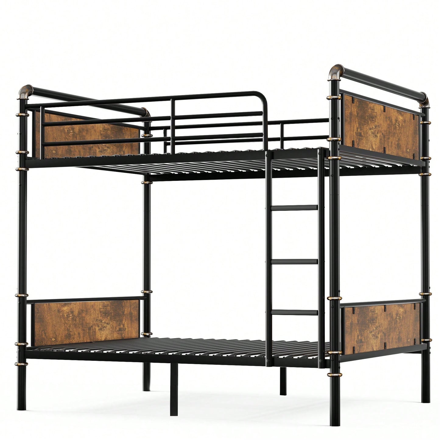 Industrial Twin XL Metal Bunk Bed With Detachable Design And Safety Guard Rails For Teens In Black