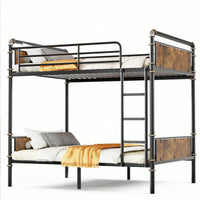 Industrial Twin XL Metal Bunk Bed With Detachable Design And Safety Guard Rails For Teens In Black