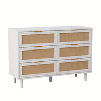 Rattan Storage Cabinet With 6 Drawers For Bedroom And Living Room In White