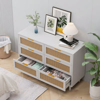 Rattan Storage Cabinet With 6 Drawers For Bedroom And Living Room In White