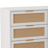 Rattan Storage Cabinet With 6 Drawers For Bedroom And Living Room In White