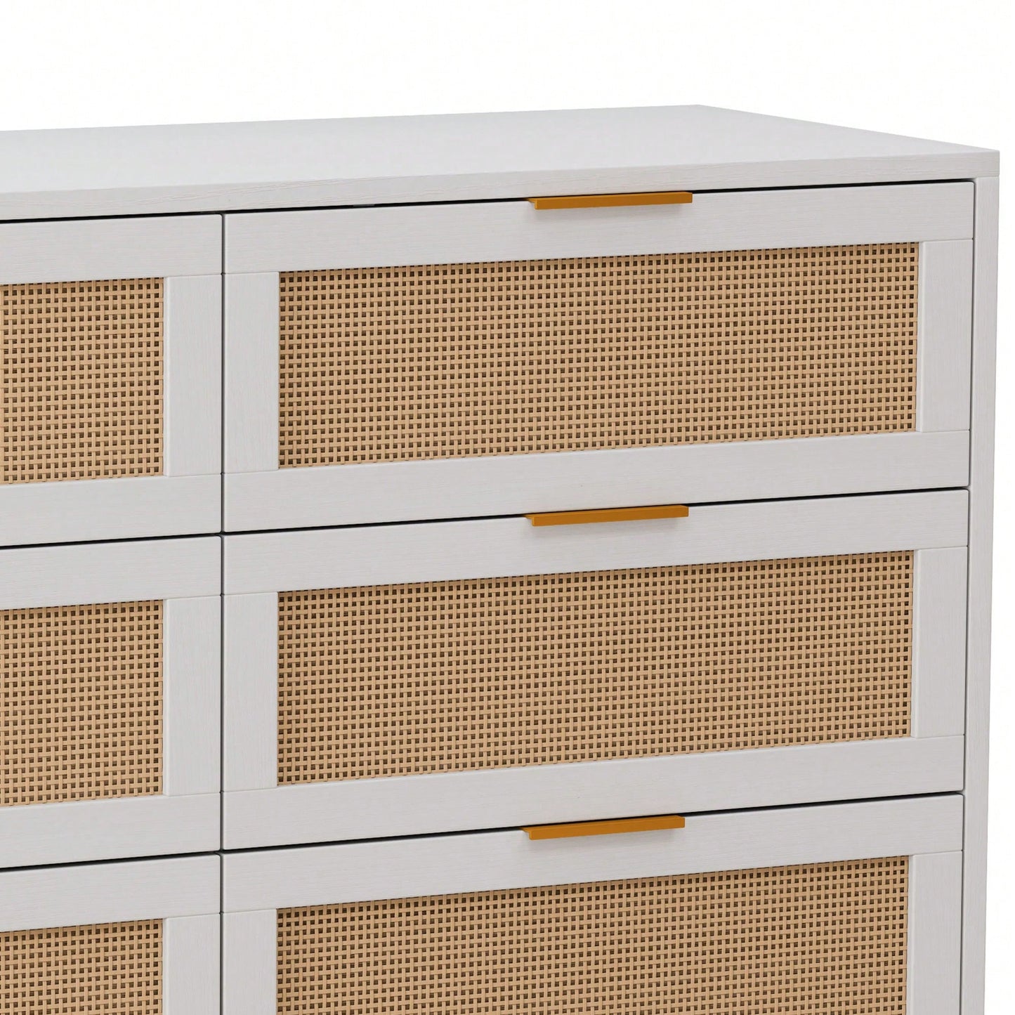 Rattan Storage Cabinet With 6 Drawers For Bedroom And Living Room In White