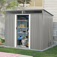 8ft X 6ft Outdoor Metal Storage Shed With Lockable Sliding Doors And Transparent Panel For Garden And Lawn Use Gray