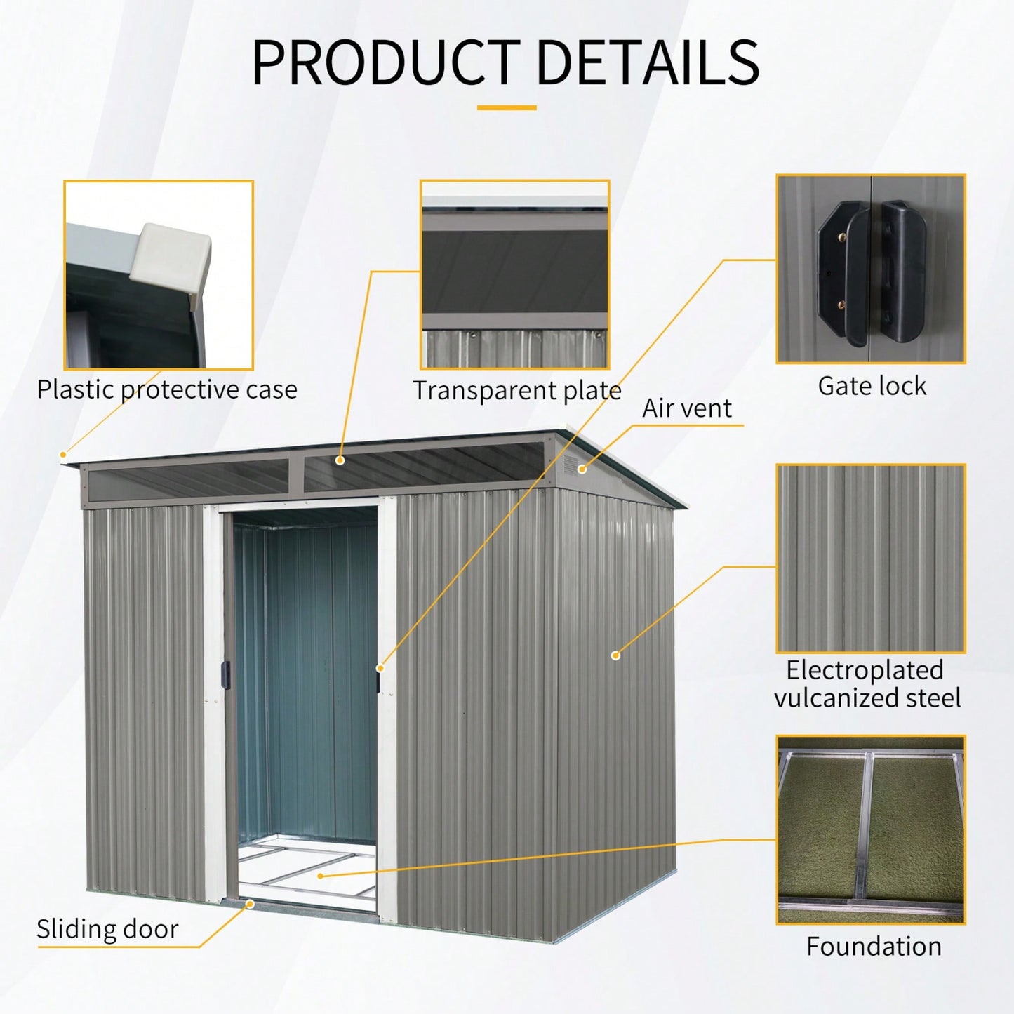 8ft X 6ft Outdoor Metal Storage Shed With Lockable Sliding Doors And Transparent Panel For Garden And Lawn Use Gray