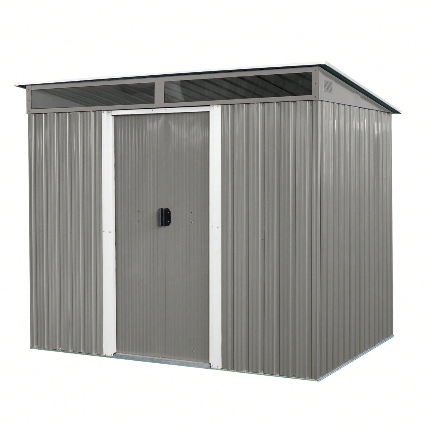 8ft X 6ft Outdoor Metal Storage Shed With Lockable Sliding Doors And Transparent Panel For Garden And Lawn Use Gray