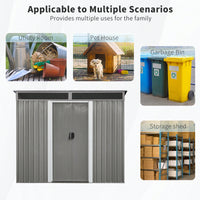 8ft X 6ft Outdoor Metal Storage Shed With Lockable Sliding Doors And Transparent Panel For Garden And Lawn Use Gray