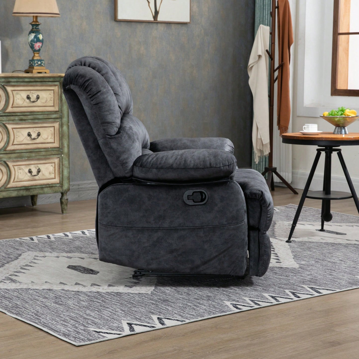 Cozy Gray Fabric Large Manual Recliner Chair For Living Room Comfort