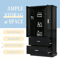 Elegant Tall Bathroom Storage Cabinet With Adjustable Shelf And Two Doors, Space-Saving Design For Organized Storage, Black MDF Finish