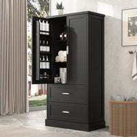 Elegant Tall Bathroom Storage Cabinet With Adjustable Shelf And Two Doors, Space-Saving Design For Organized Storage, Black MDF Finish